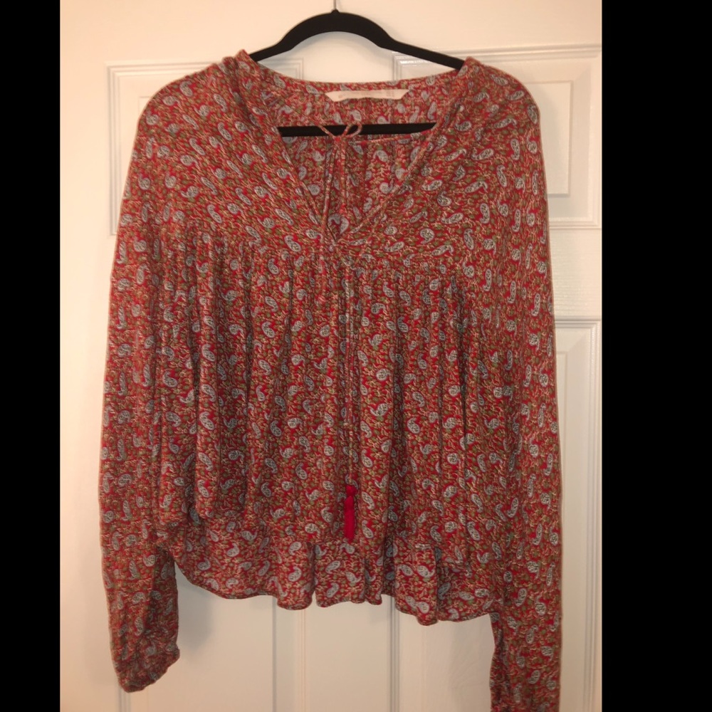 Zara red paisley flowy long sleeve shirt